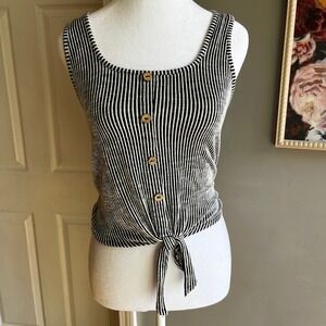 Black and White Button-Down Tank Top Cropped Feminine Striped Minimalist Chic